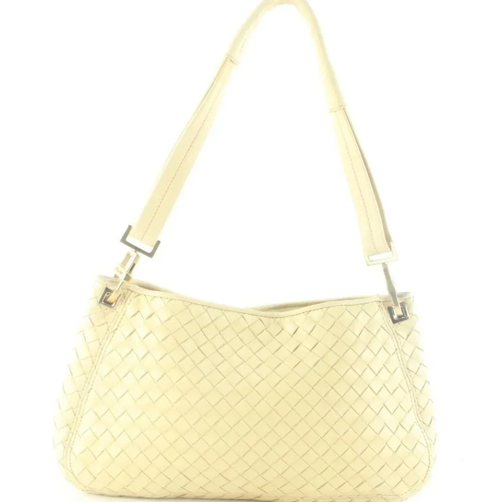 Bottega Veneta Ivory Beige Intrecciato Woven Leather Shoulder Bag 1BV912K